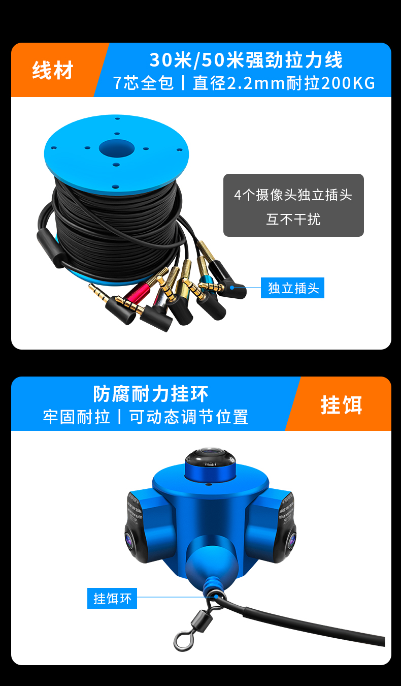 右拍K50全景水下直播摄像头探鱼器