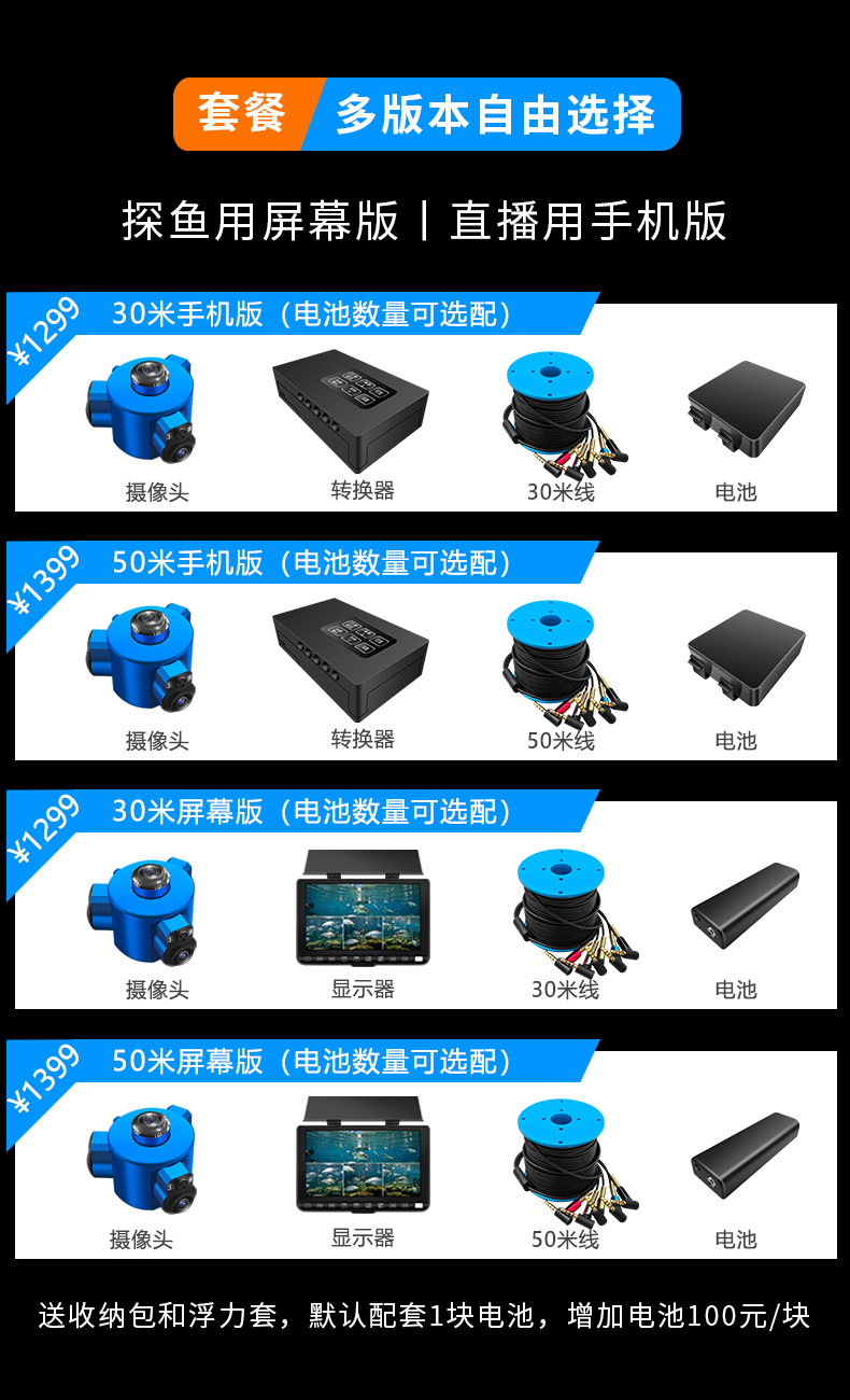 右拍K50全景水下直播摄像头探鱼器